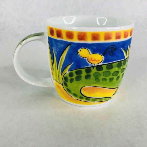 Silea Crocodile Alligator Mug Ceramic With Lid Cover Yellow Bird Humorous Unique - Picture 2 of 9